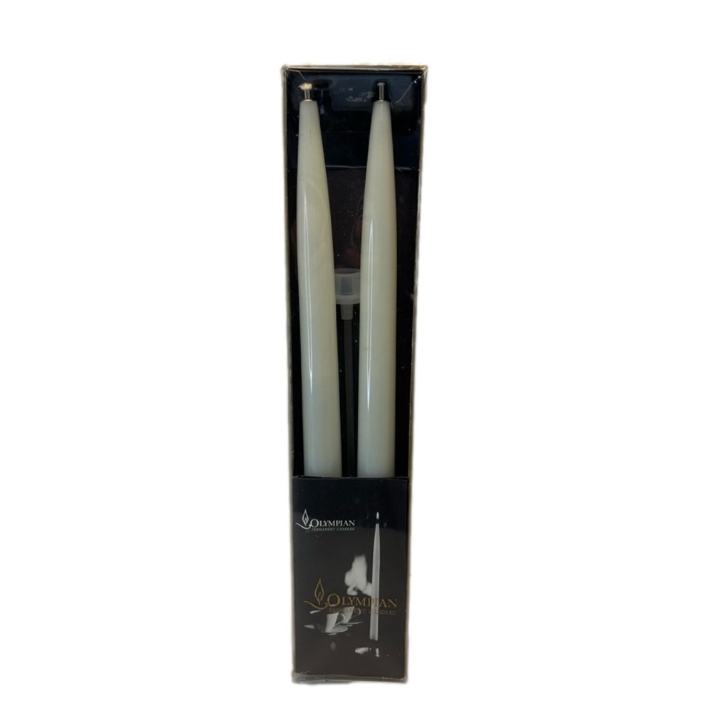 Vintage MCM Olympian Permanent Candles 12" Tapers Refillable Cream Color In Box